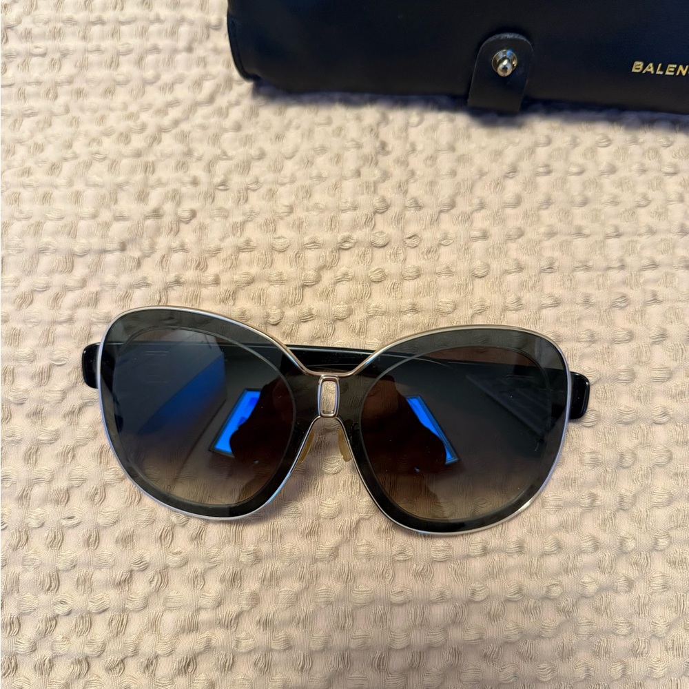 Balenciaga Black and Silver Sunglasses
